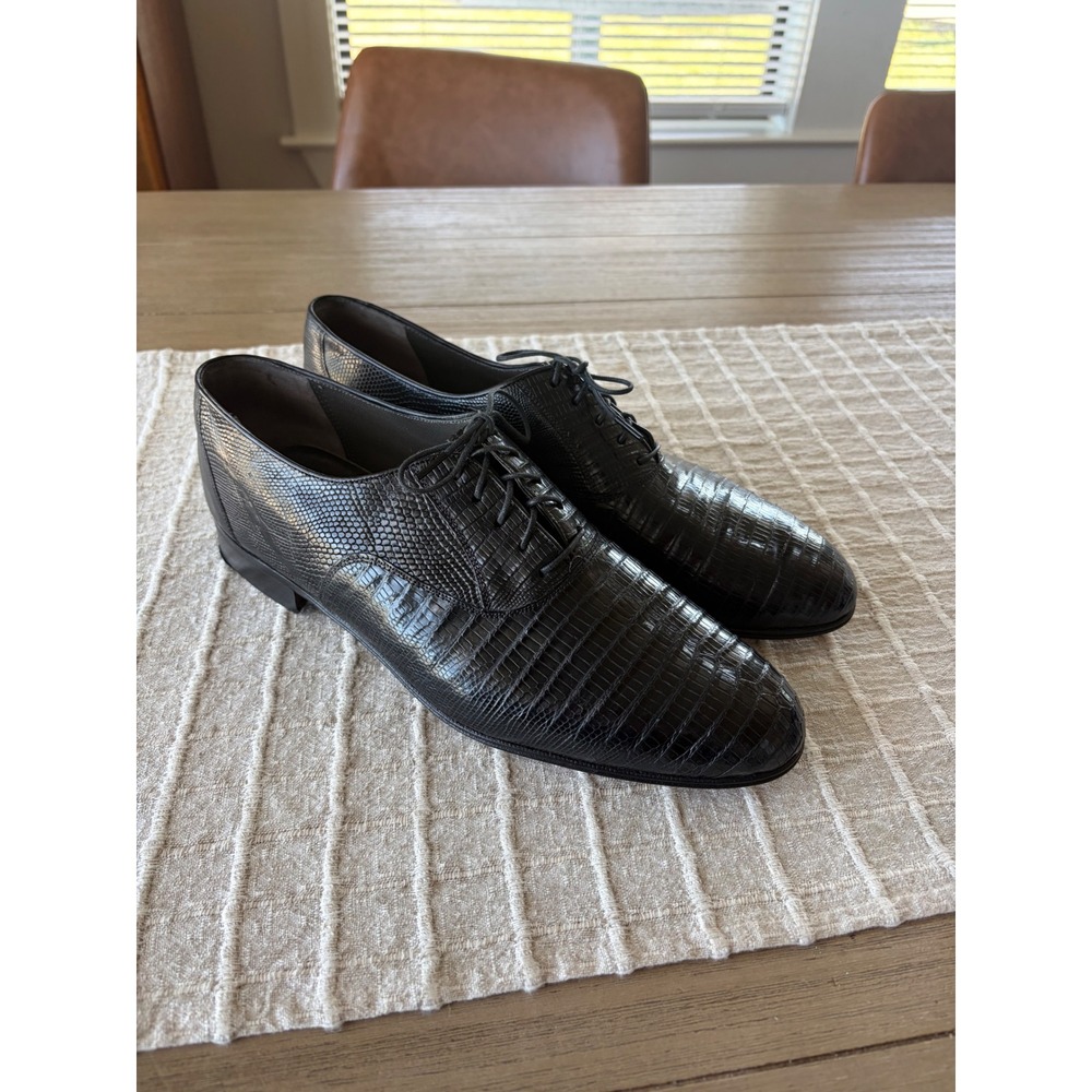 Vtg 90s Mezlan Mens Black Genuine Lizard Skin Oxford Dress Shoes Spain Size 11 M